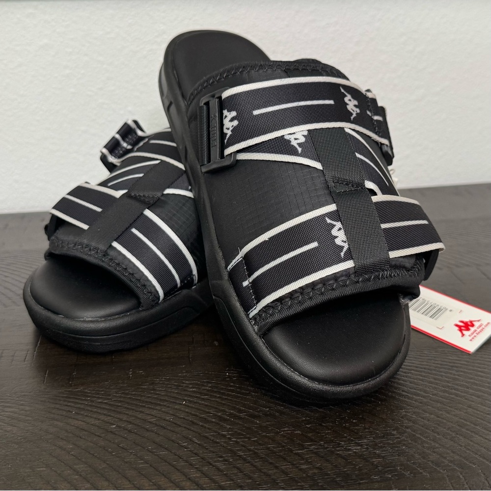 Kappa  Black Striped Slide Sandals Men’s 8 shoes nee in box